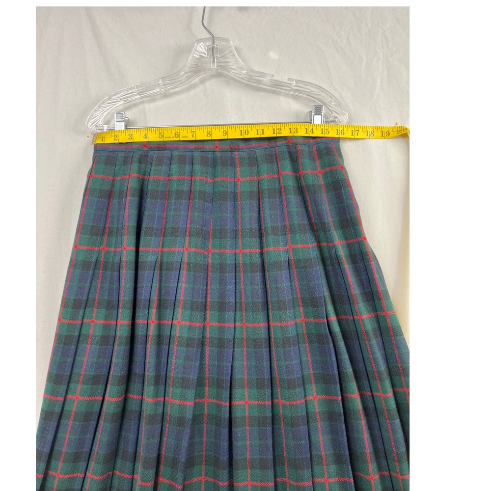 Talbots Kilt Skirt Women 14 Green Blue Plaid Wool Pleated Wrap Fringed USA Made - Picture 5 of 9